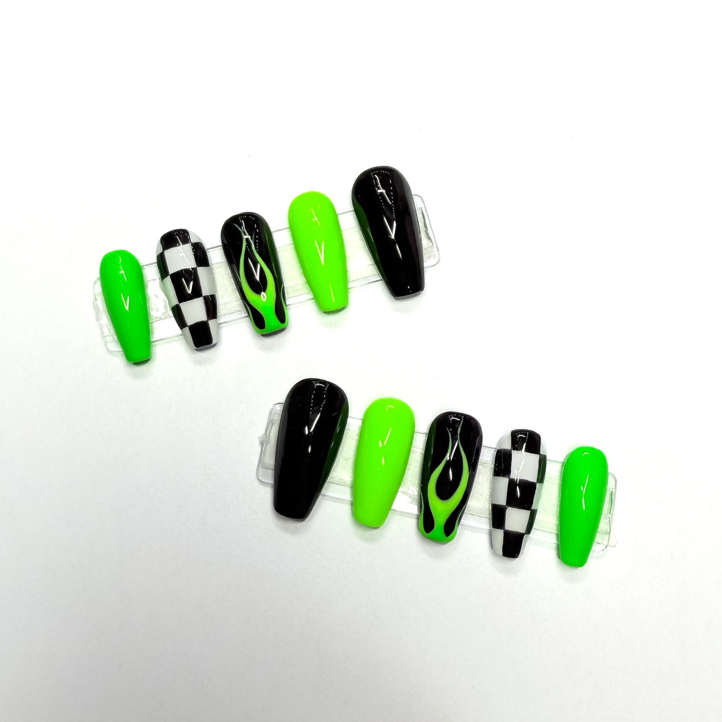 Flames & Checkerboard Press-On Nails