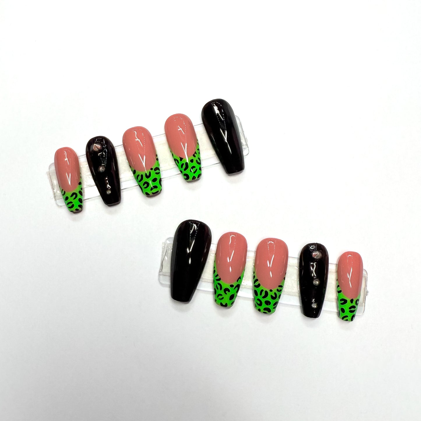 Neon Green & Leopard Tip Press-On Nails