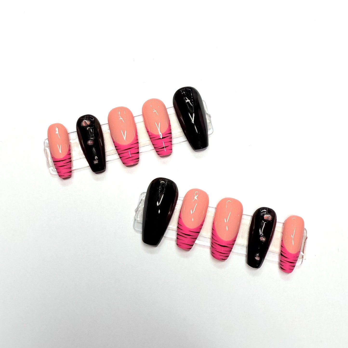 Pink & Zebra Tip Press-On Nails
