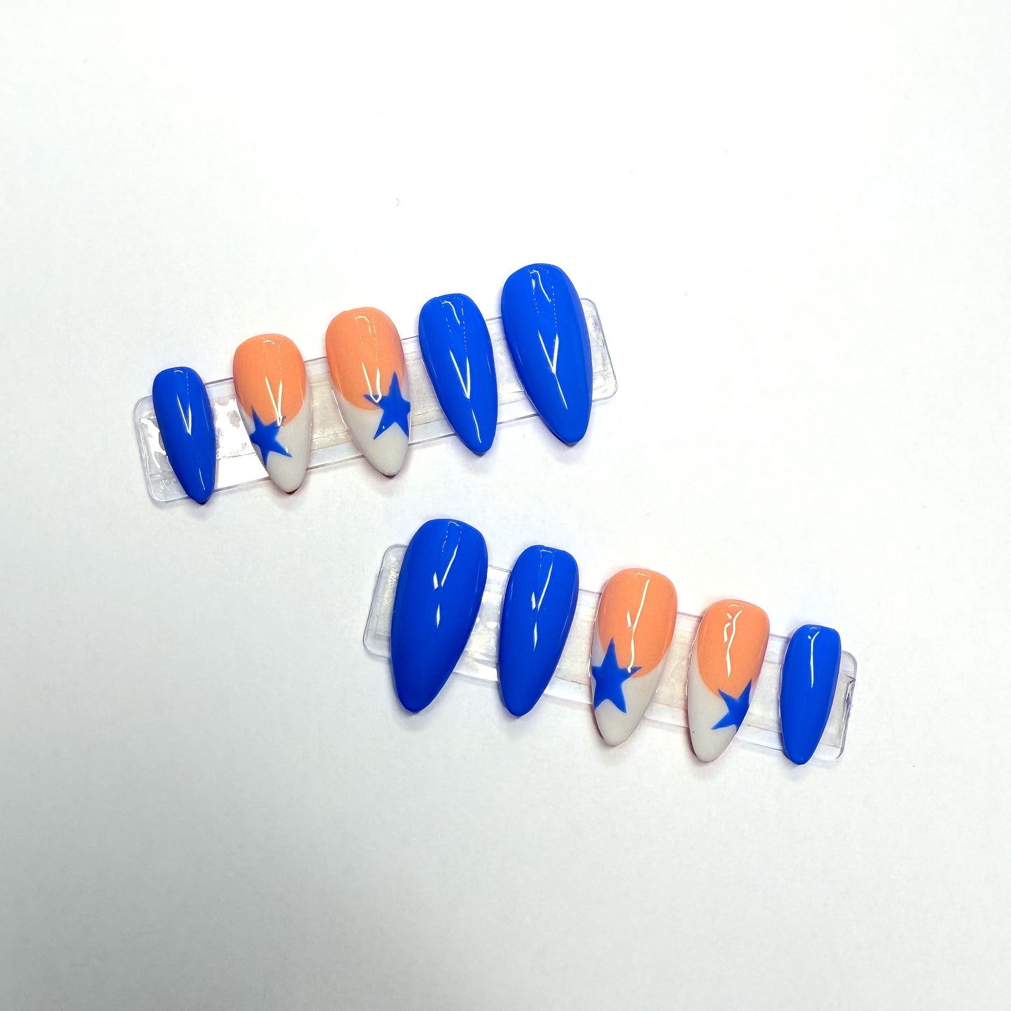 Blue & French Tips With Stars Press-On Nails