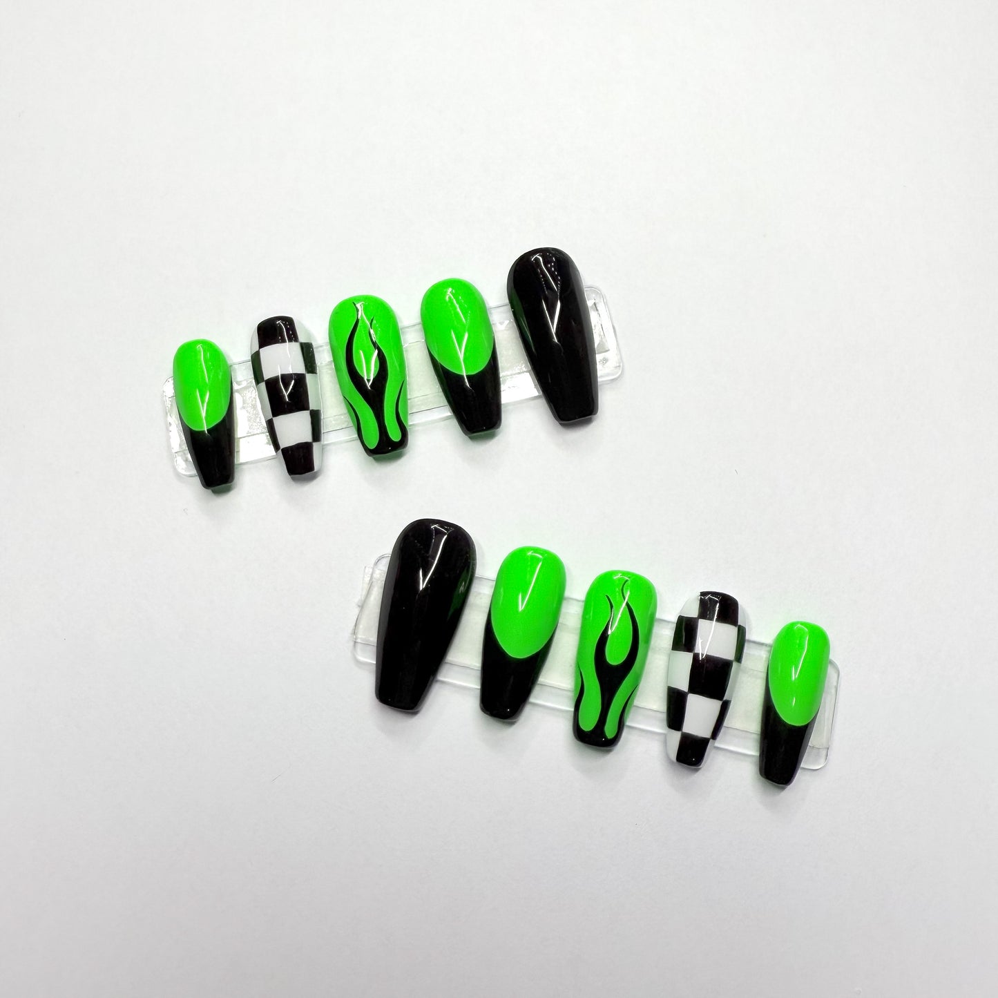 Neon Green & Checkerboard Press-On Nails