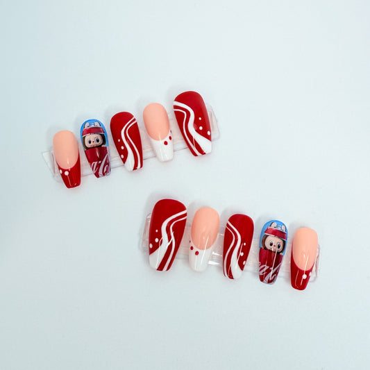 Cola Labubu Monster Inspired Press-On Nails