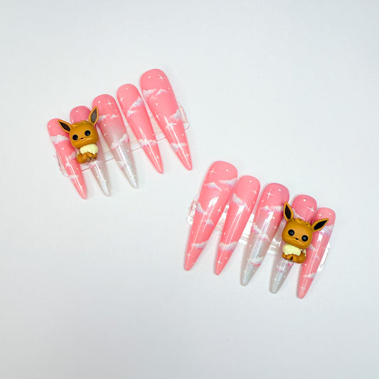 XXL Pink Cloud Eevee Inspired Press-On Nails