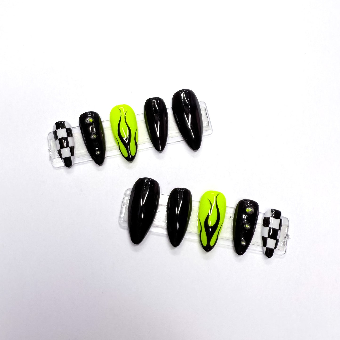 Neon Yellow & Black With Spikes Press-On Nails