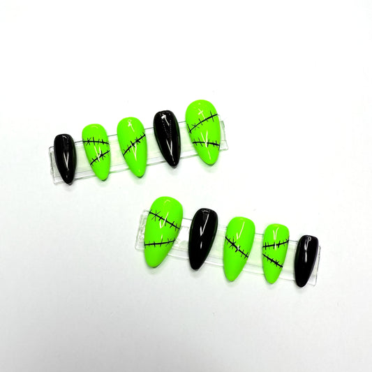 Neon Green Stitches Made To Order Press-On Nails