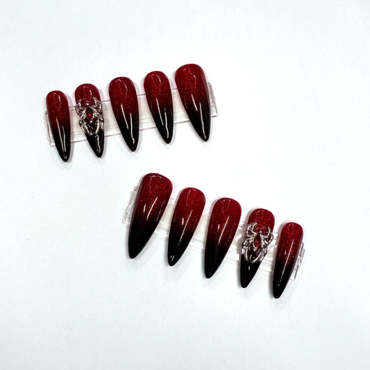 Red Glitter With Black Ombre & Spider Charm Press-On Nails